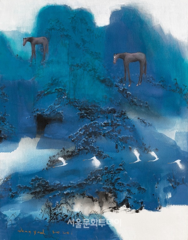 왕열, Utopia-meditation,Acrylic on canvas 117cmx91cm,2020 (사진=산촌갤러리)