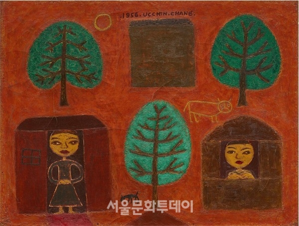 ▲(정읍시립미술관)장욱진, 마을, 1956, 캔버스에 유채, 29x38cm, 국립현대미술관 소장