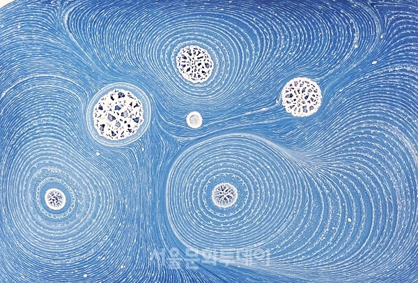 ▲장혜영, Cosmos, 29.7X42cm, 종이위에 안료(에브루기법), 2022