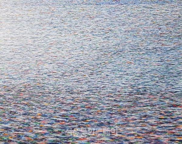 ▲김이훈, 흐르는 것은 흐르지 않는 것들의 명제이다(18), 162×130cm, 캔버스 위에 수채물감,아크릴보조제 , 2020