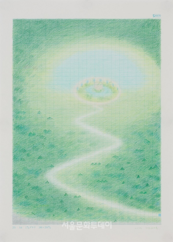 ▲수연, 초록의 시간, 2023, 29.7x21cm, 모눈종이에 색연필